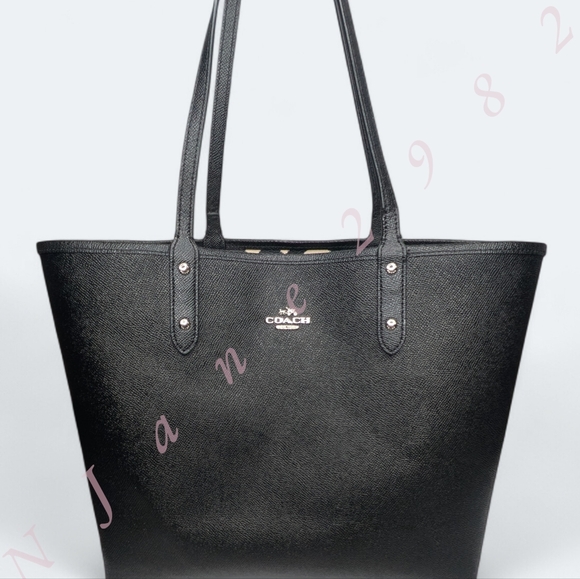 Coach City Tote Wild Plaid Black & Cream Coated Canvas Handbag Reversible Purse - Picture 2 of 16